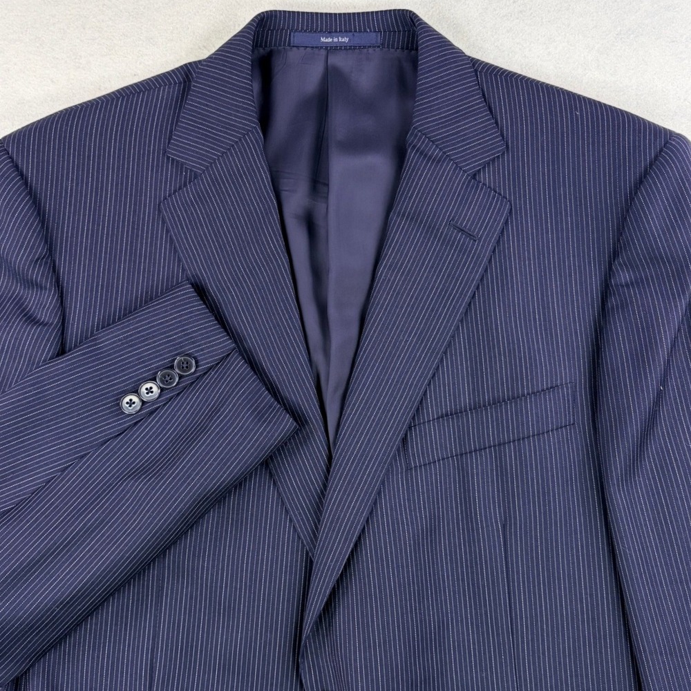 Ermenegildo Zegna Neiman Marcus Pinstripe Suit Jacket Navy Blue US 44R Italy